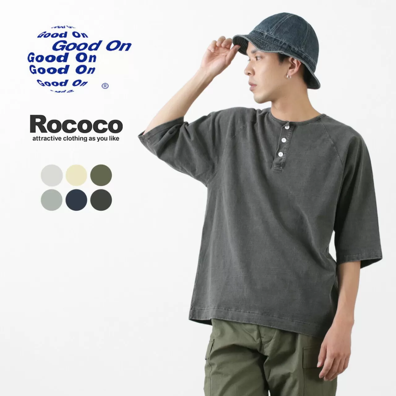 GOOD ON Short Sleeves>Special Order Half Sleeve Heavy Retro Henley Neck T-Shirt