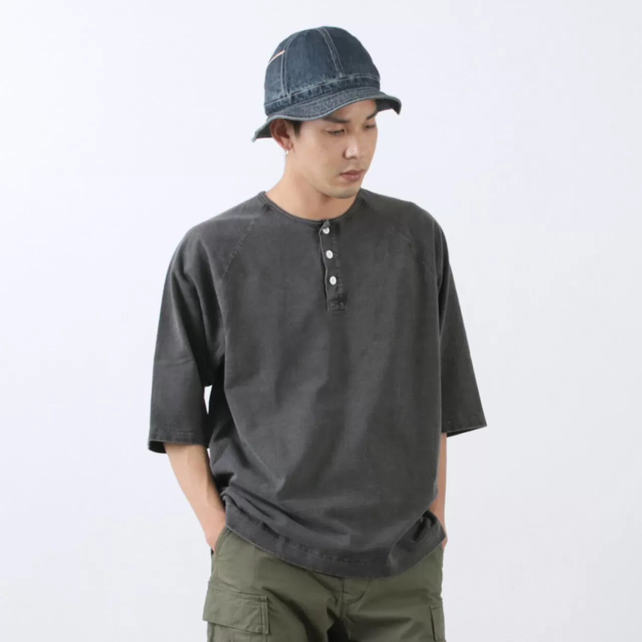 GOOD ON Short Sleeves>Special Order Half Sleeve Heavy Retro Henley Neck T-Shirt