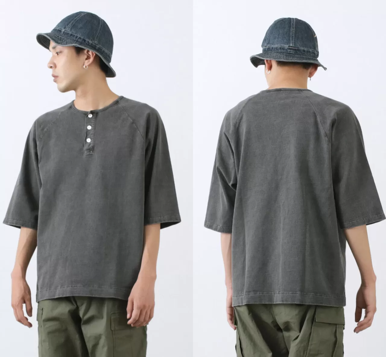 GOOD ON Short Sleeves>Special Order Half Sleeve Heavy Retro Henley Neck T-Shirt