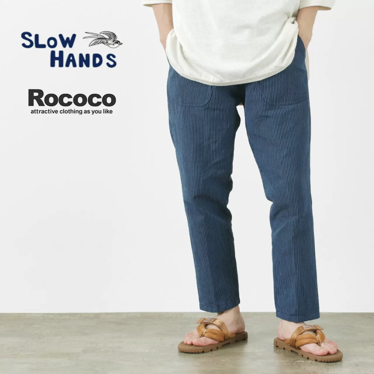 SLOW HANDS Trousers>Special Order Linen Cotton Striped Daytripper Trousers Bluestripe