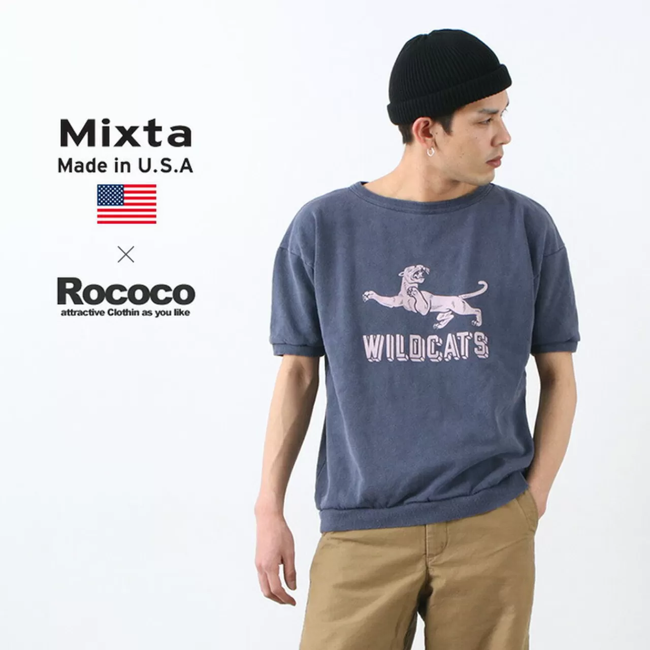 MIXTA Short Sleeves>Special Order Vintage Short Sleeve Printed Sweatshirt (Wildcats) Nightocean