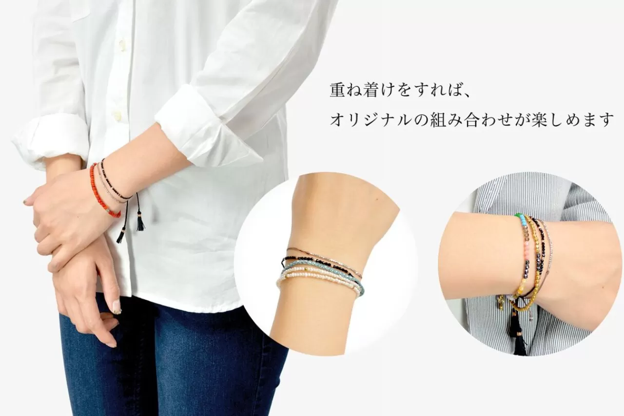 CHALISA T.. Bracelets>Stone Silver Bead Combination Knotted Cord Bracelet Black_Champagnegold