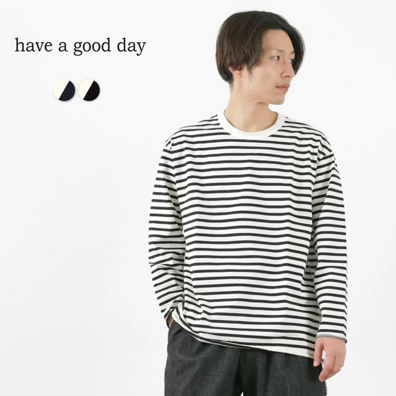 HAVE A GOOD DAY Long Sleeves>Striped Loose Long Sleeve T-Shirt