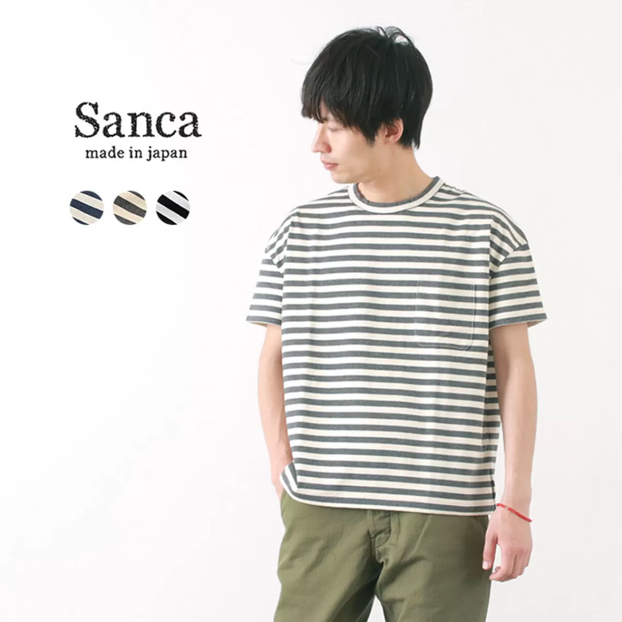 SANCA Short Sleeves>Striped Pocket Crew Loose-Fit T-Shirt