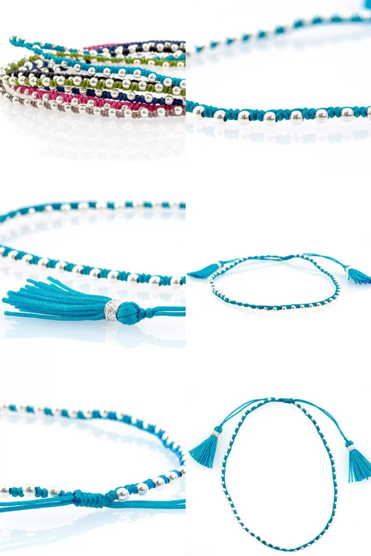 CHALISA T.. Anklets>Tassel Silver Ball Bead Notched Cord Anklet