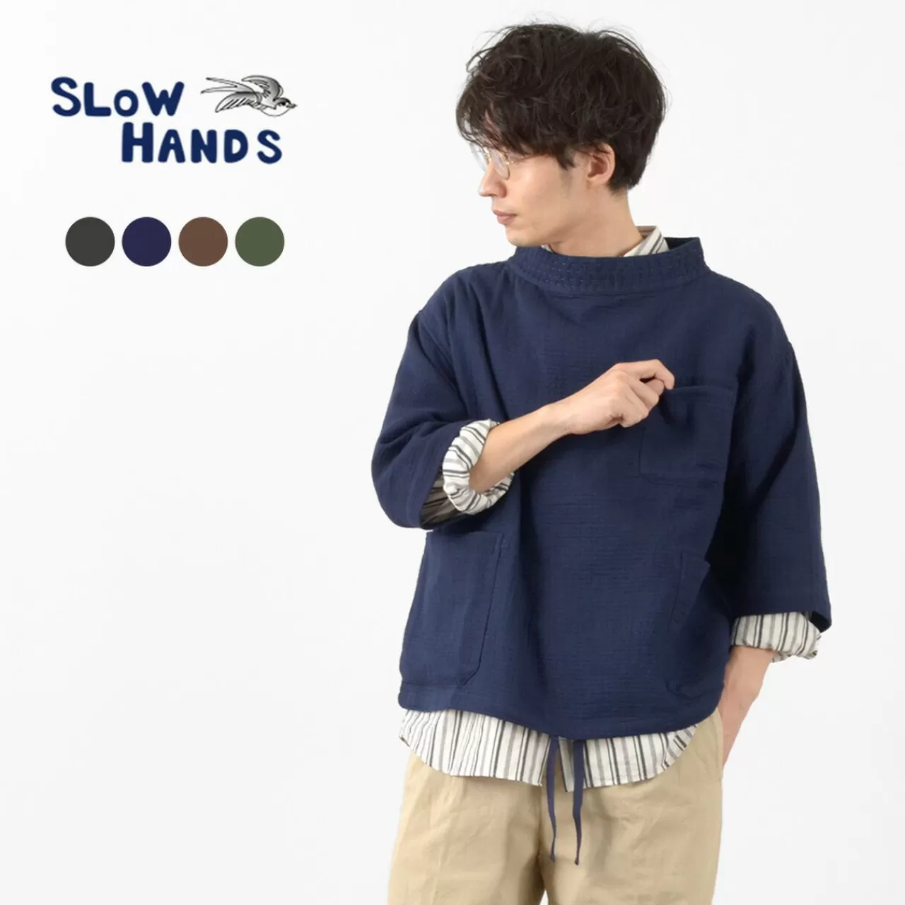 SLOW HANDS 3/4 Sleeves>Triple Gauze Fisherman 6 Sleeve Smock