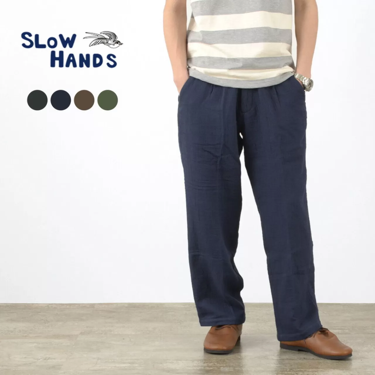 SLOW HANDS Trousers>Triple Gauze Tuck Work Trousers