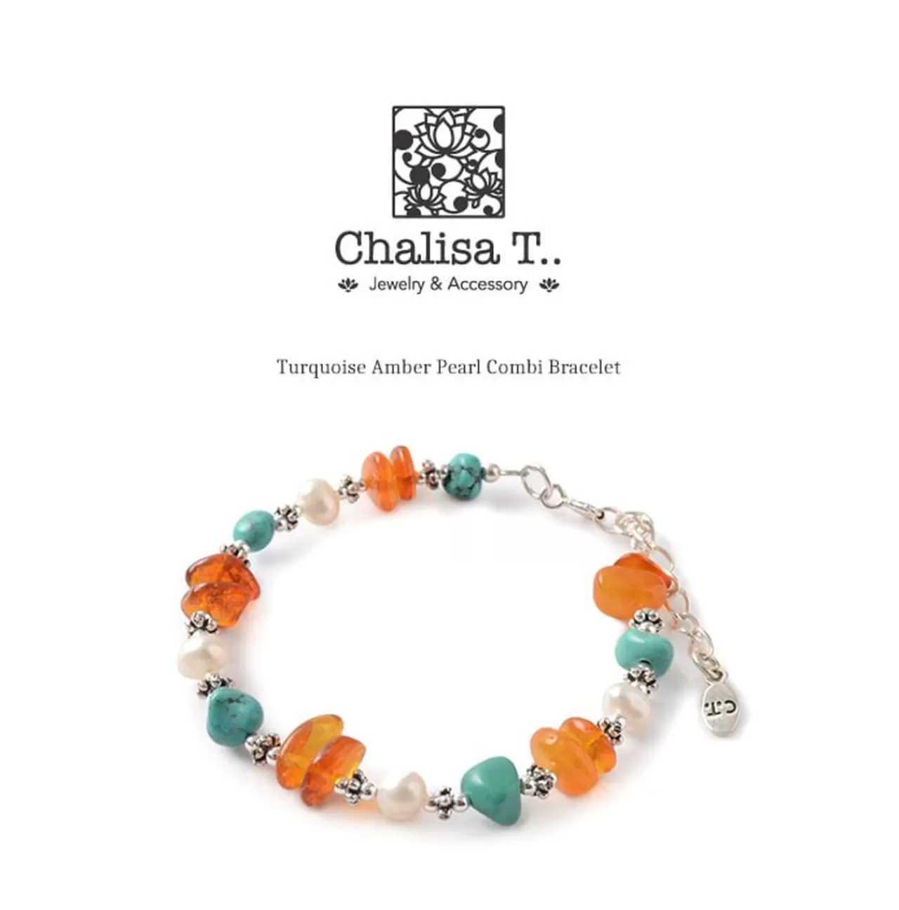 CHALISA T.. Bracelets>Turquoise Amber Pearl Combi Bracelet Turquoise_Amber_Pearl