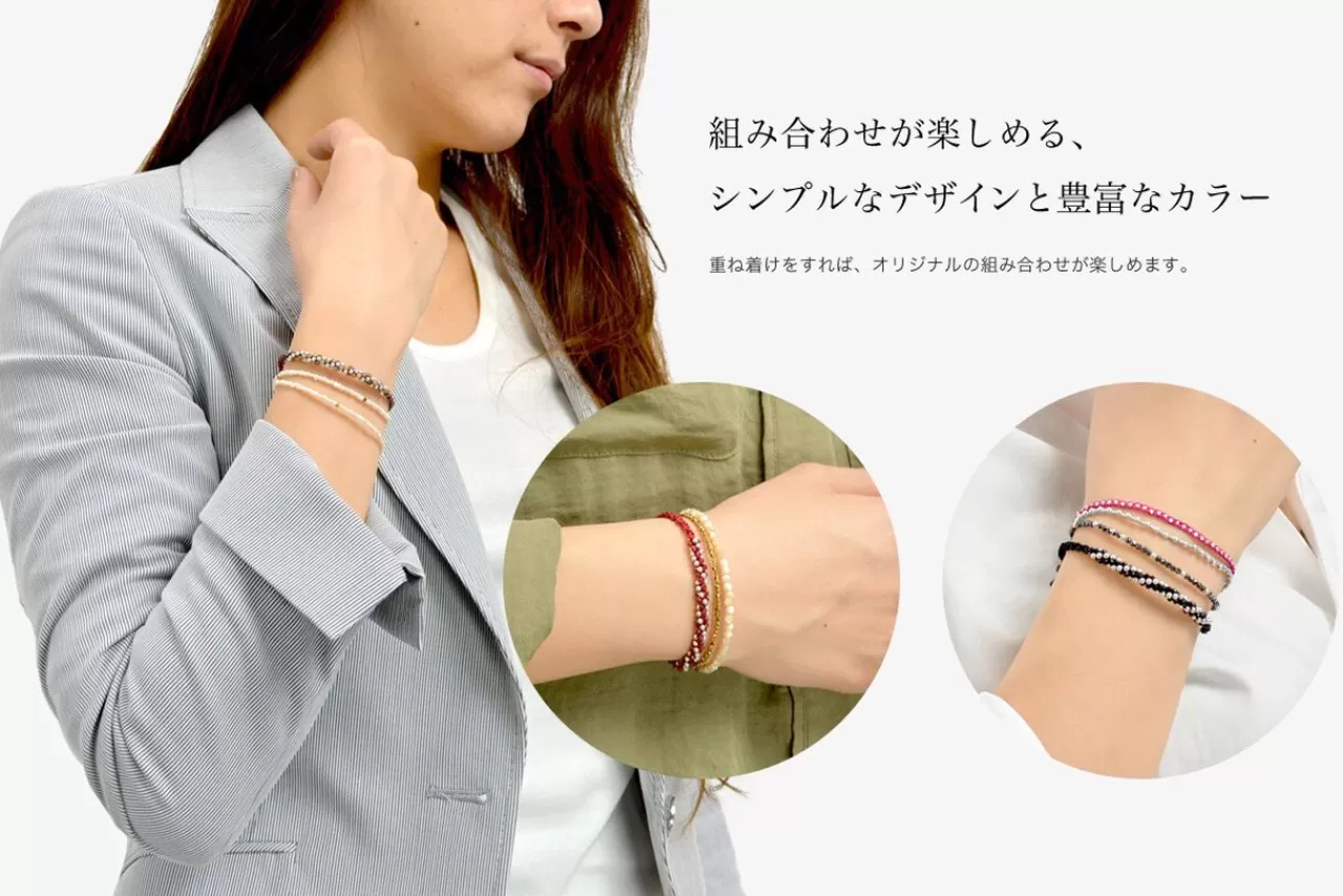CHALISA T.. Bracelets>Twisted Silver Ballstone Beads Notched Cord Bracelet
