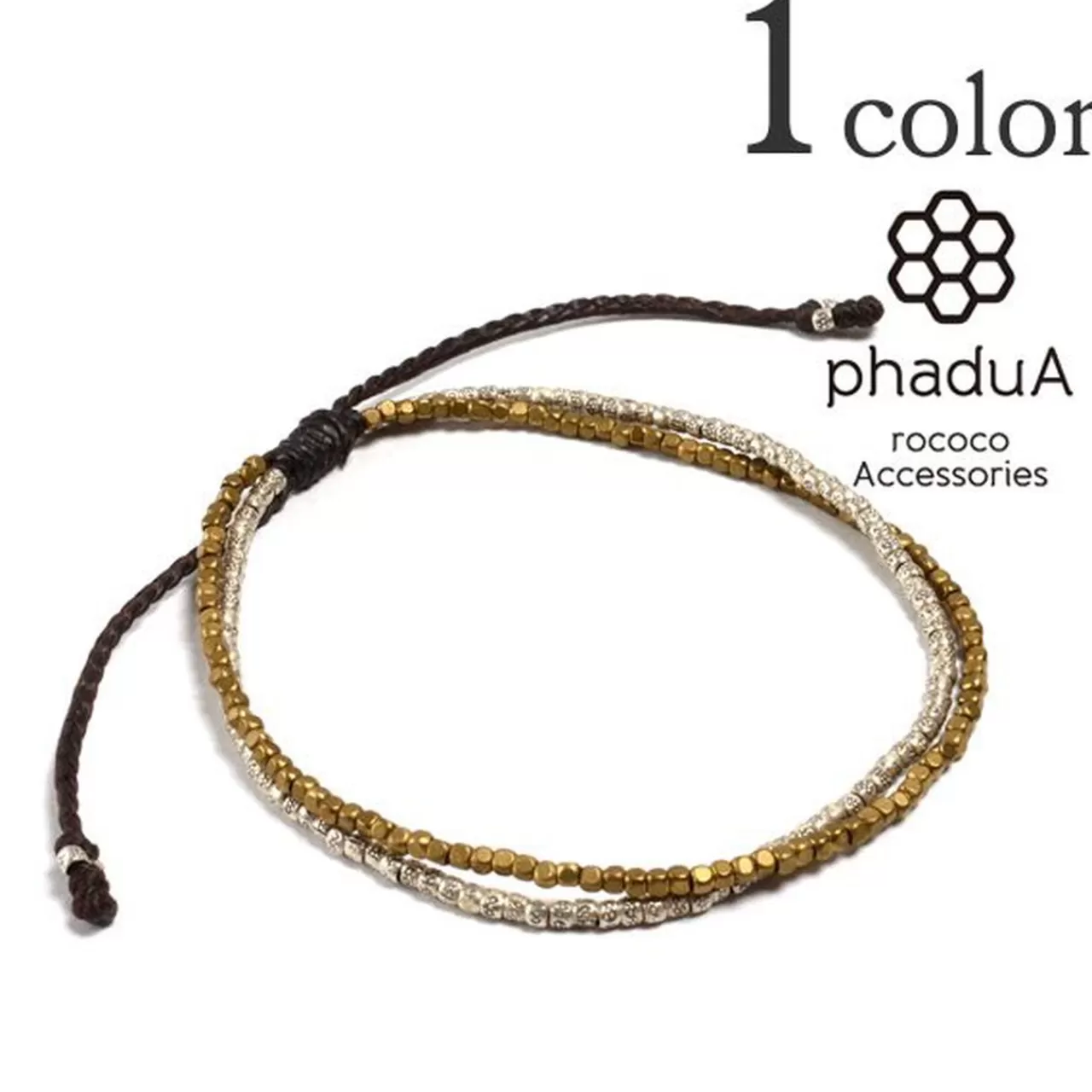 PHADUA Anklets>Two Strand Waxed Cord Karen Silver Anklet Silver_Gold