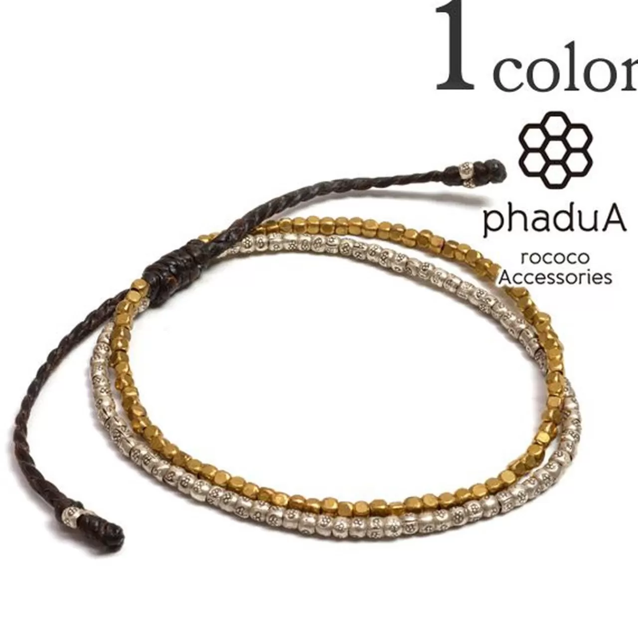 PHADUA Bracelets>Two-Strand Waxed Cord Karen Silver Bracelet Silver_Gold