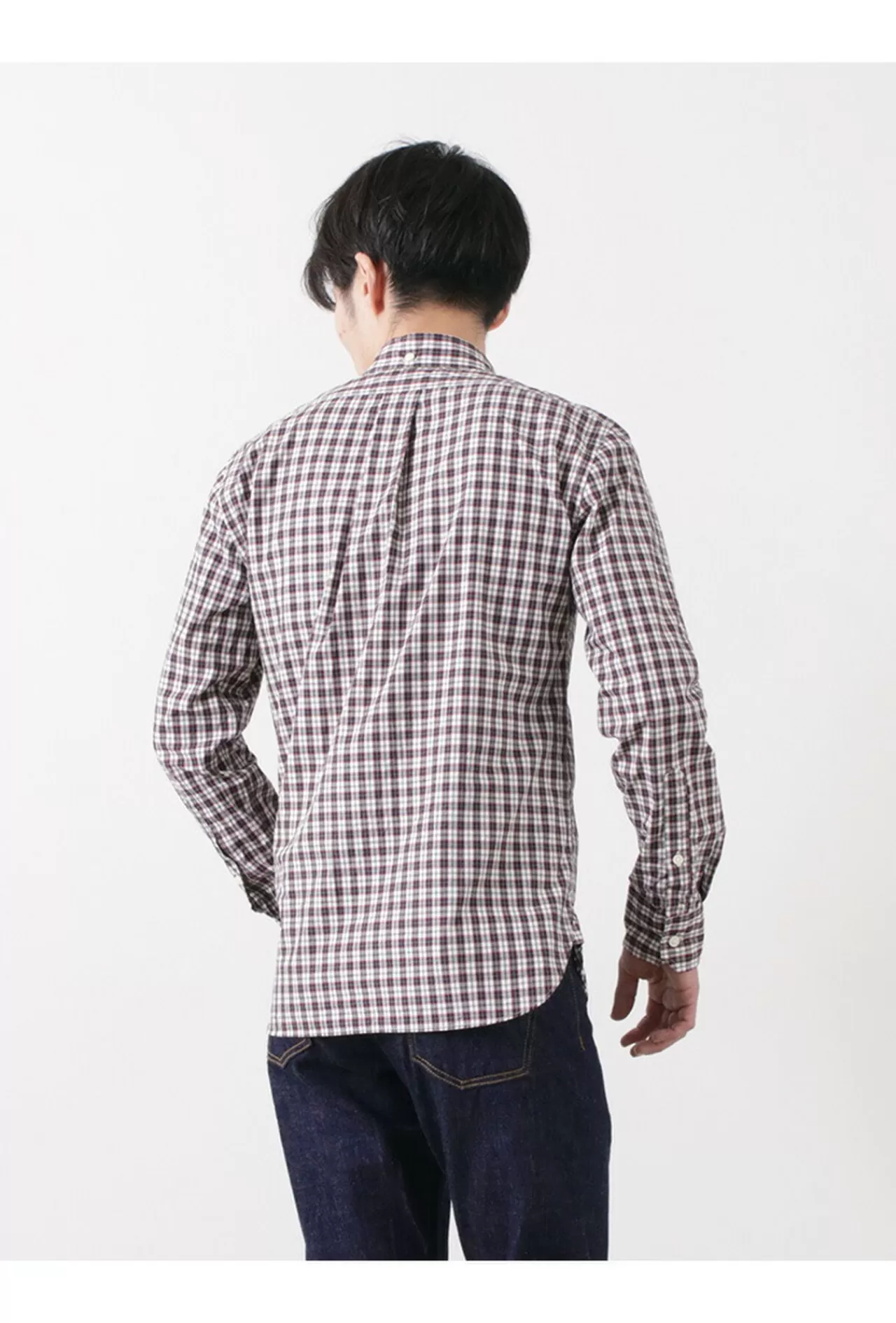 ROCOCO Long Sleeves>Typewriter Tartan Check Button Down Shirt White_Navy