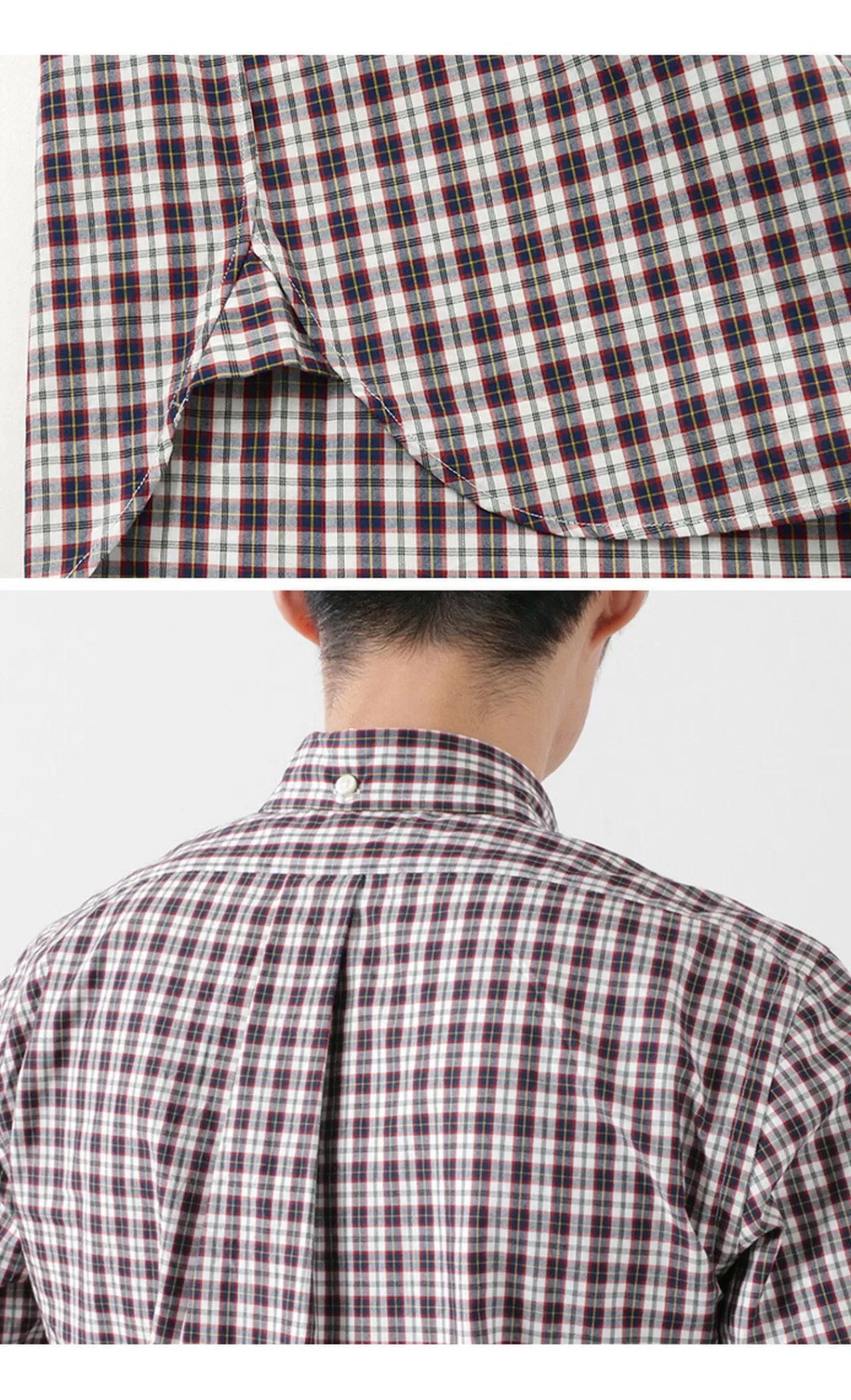 ROCOCO Long Sleeves>Typewriter Tartan Check Button Down Shirt White_Navy