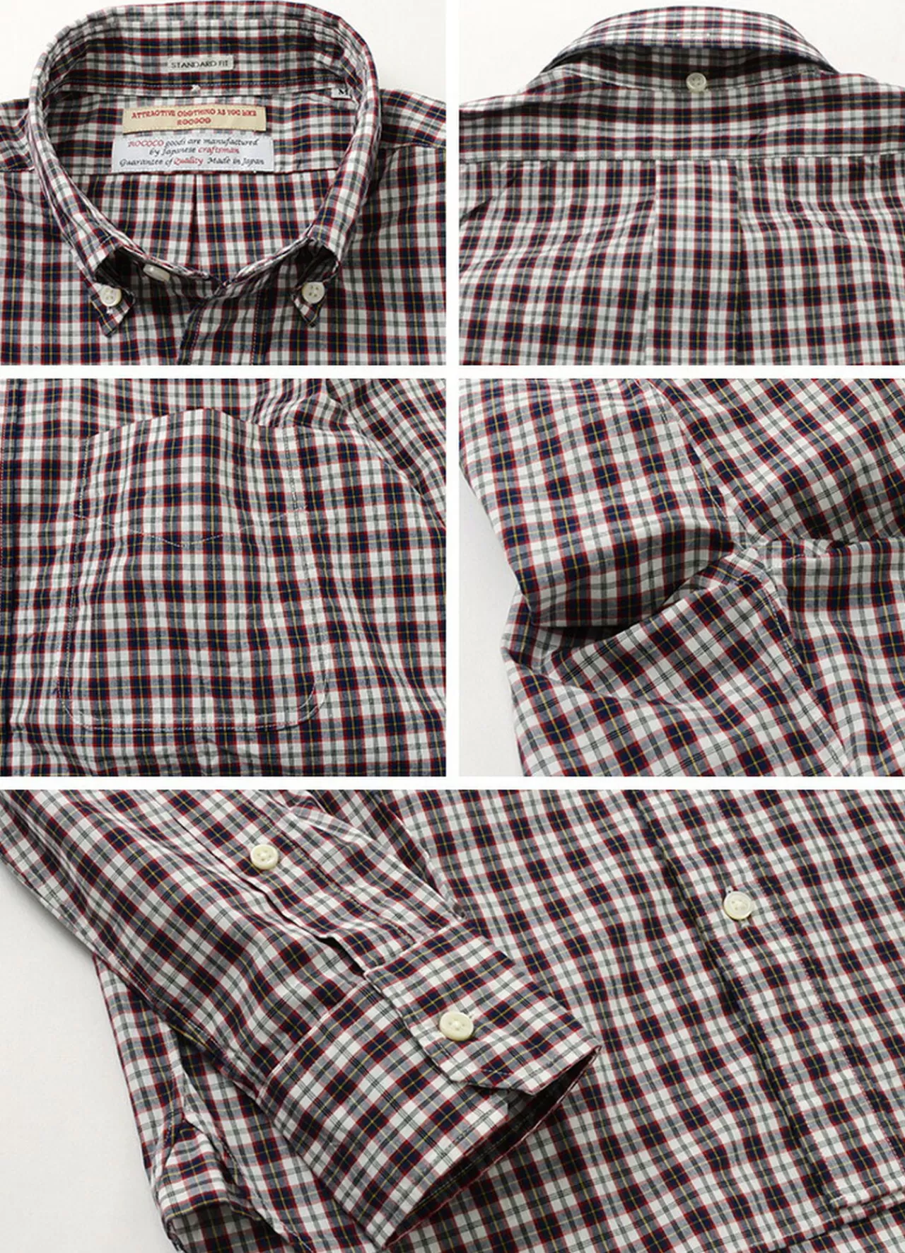 ROCOCO Long Sleeves>Typewriter Tartan Check Button Down Shirt White_Navy