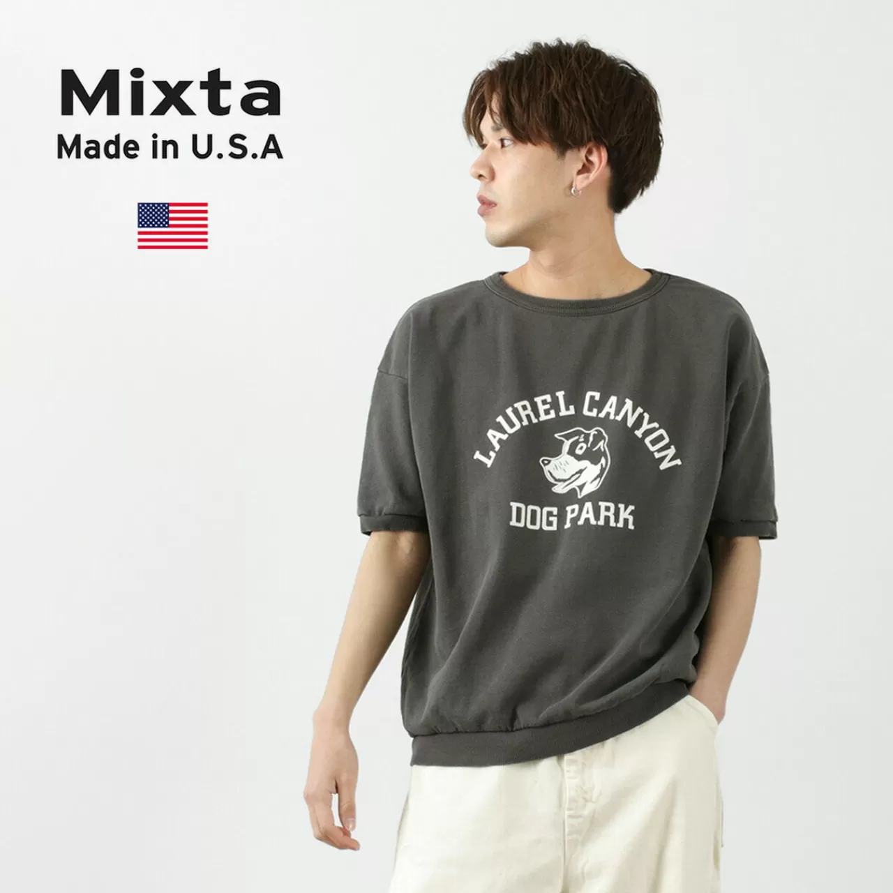 MIXTA Short Sleeves>Vintage Short Sleeve Printed Sweatshirt (Dog Park) Vintageblack