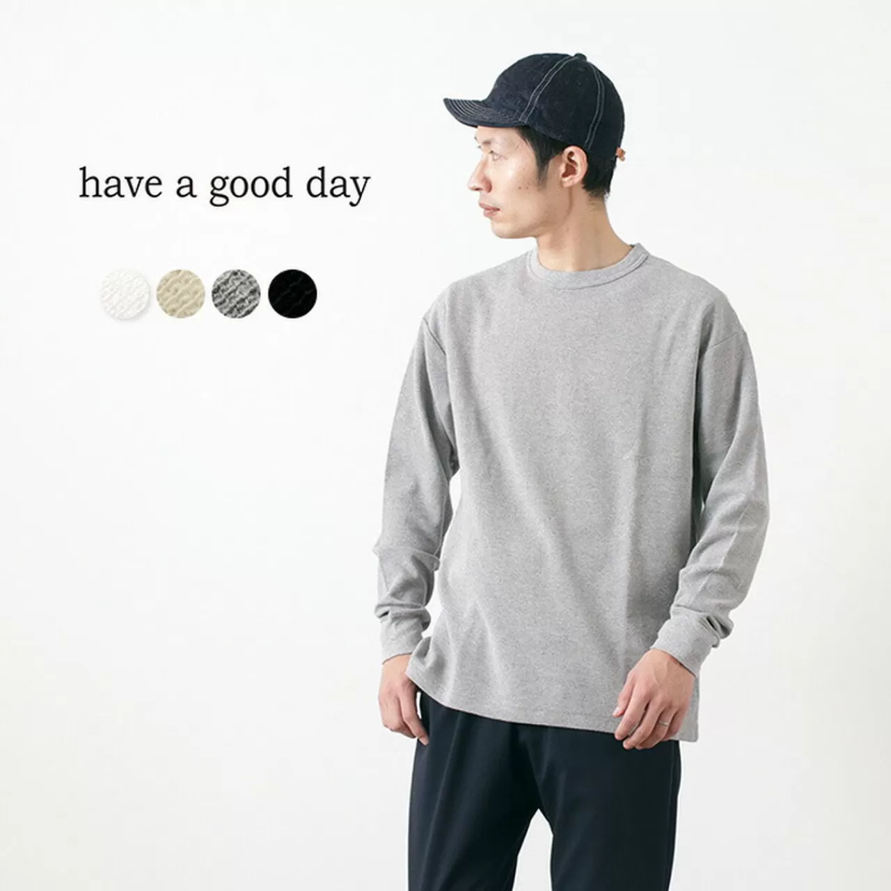 HAVE A GOOD DAY Long Sleeves>Waffle Wide T-Shirt