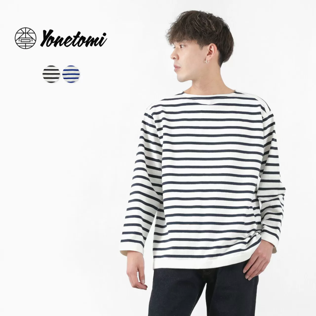 YONETOMI NEW BASIC Long Sleeves>Wave Cotton Basque Knit Boat Neck Pullover