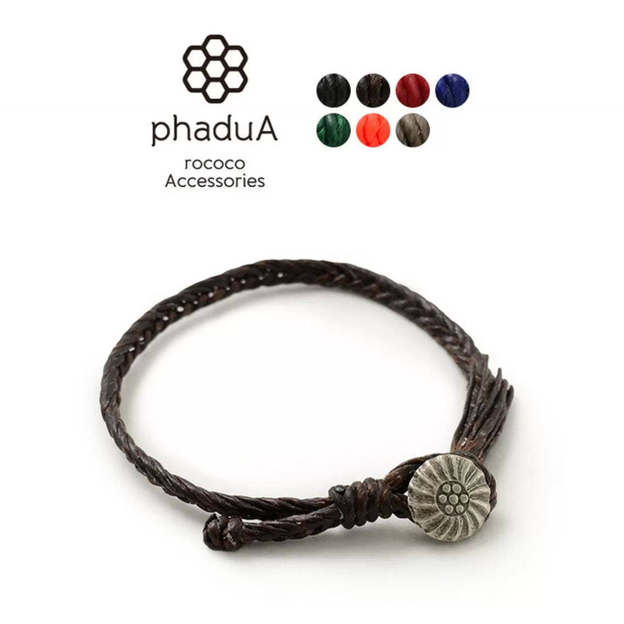 PHADUA Bracelets>Wax Cord Concho Bracelet Fishbone Braid