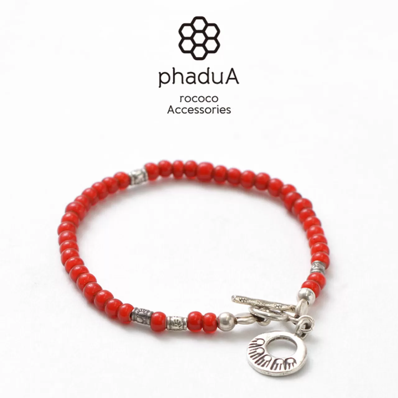 PHADUA Bracelets>White Heart Bead Bracelet Red