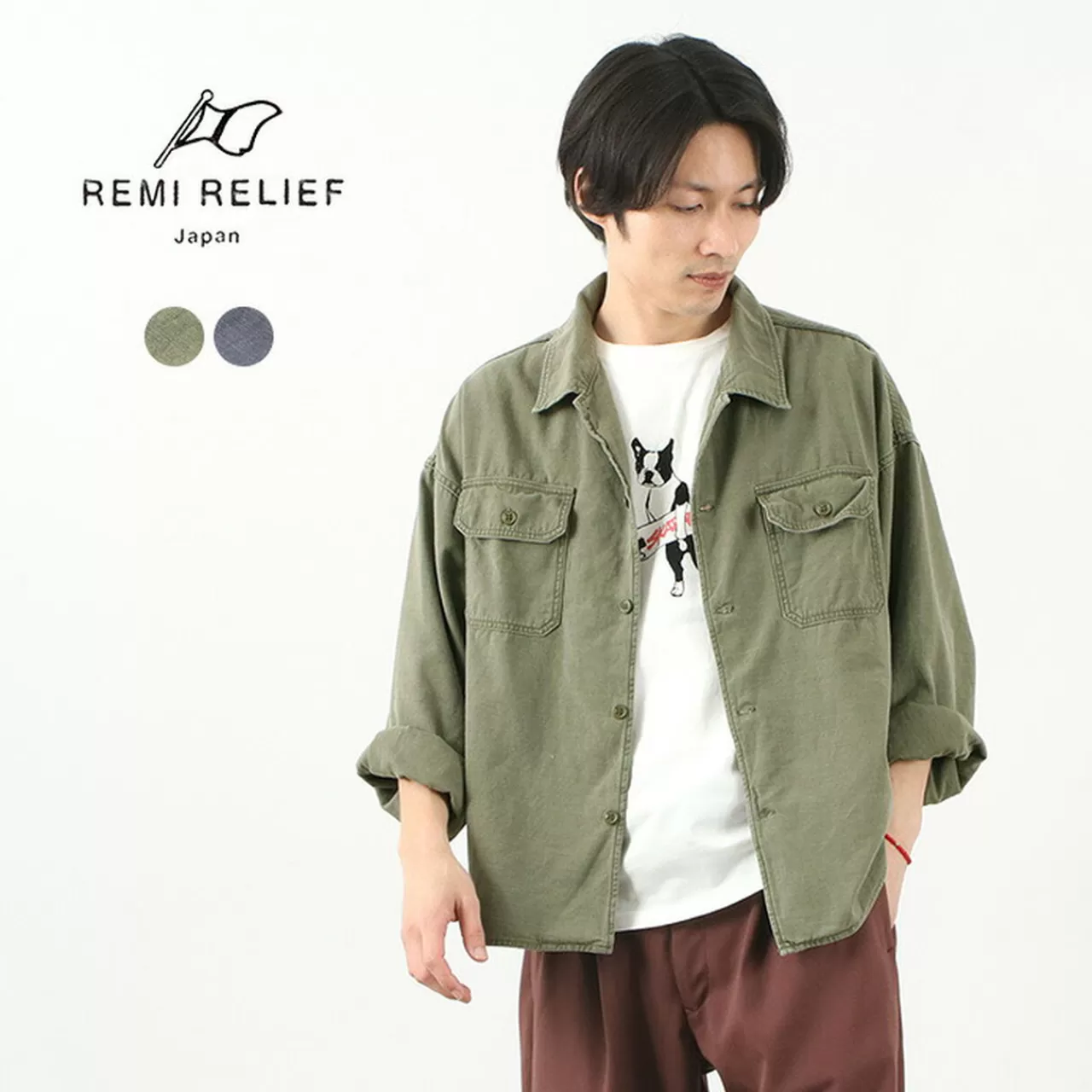 REMI RELIEF Long Sleeves>Wide Military Shirt (Plain)