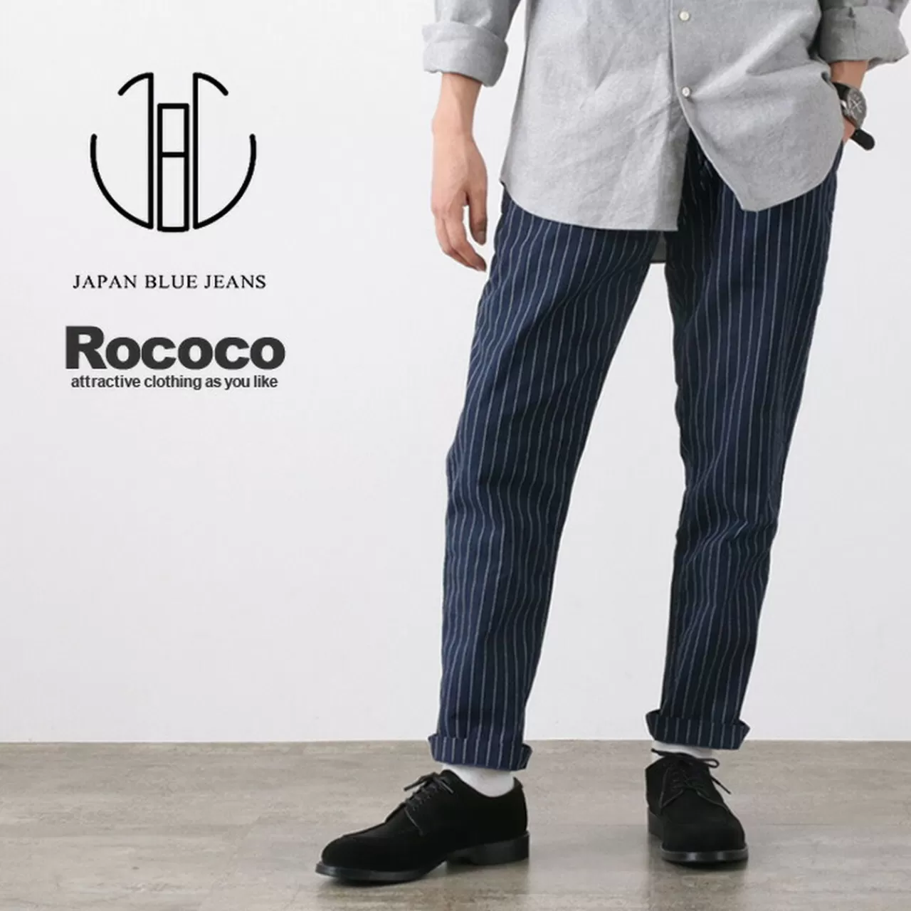 JAPAN BLUE JEANS Trousers>Wide Tapered Chino Stripe Navystripe