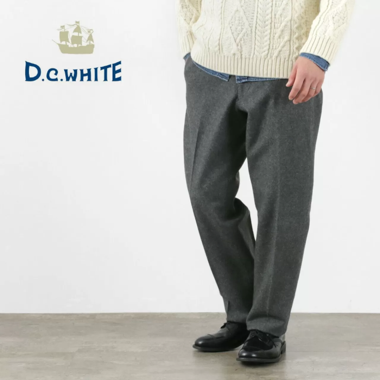 D.C.WHITE Trousers>Wool Melton Tapered Trousers Grey