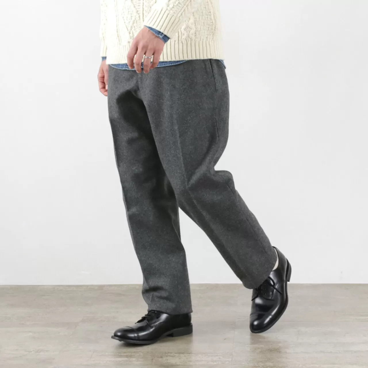 D.C.WHITE Trousers>Wool Melton Tapered Trousers Grey