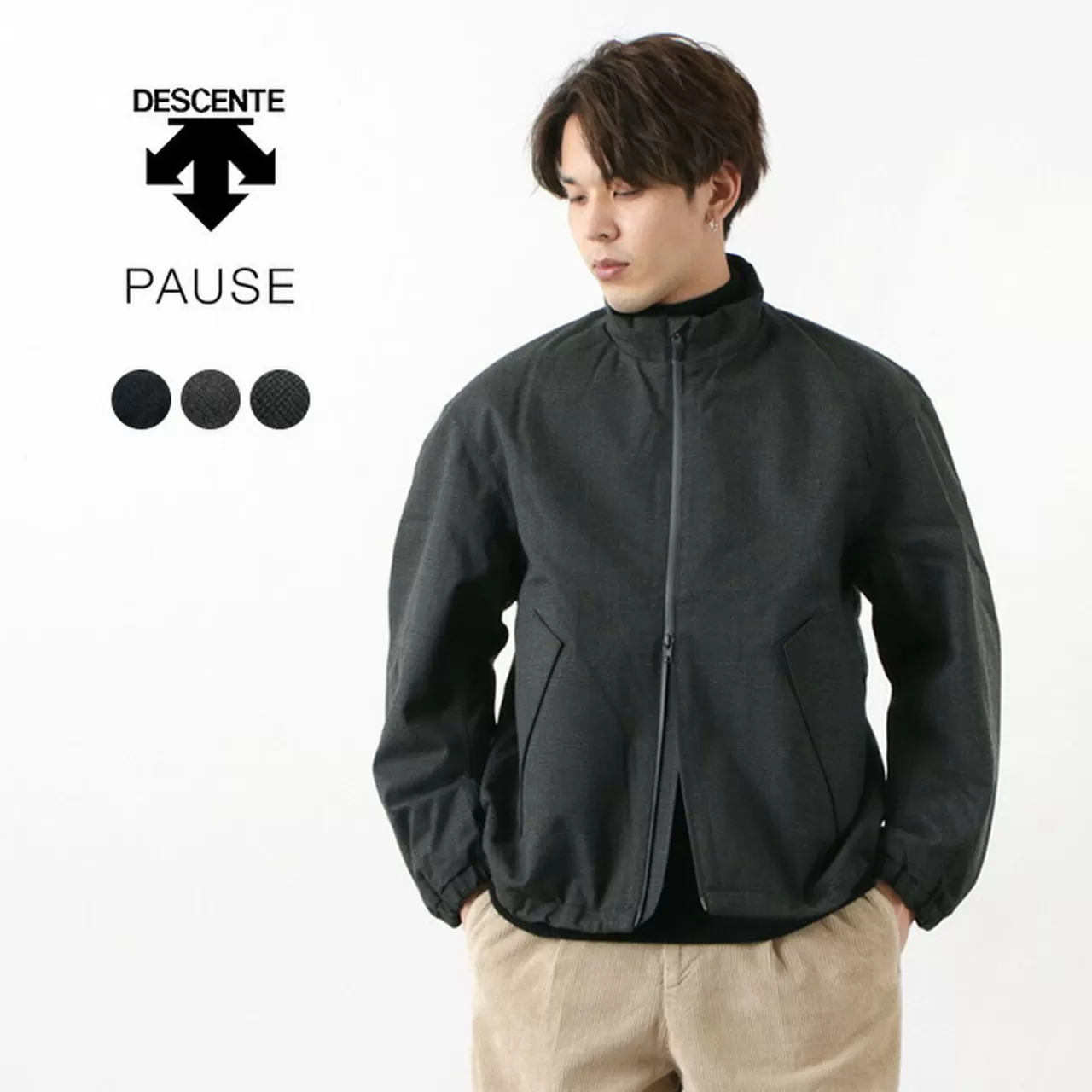 DESCENTE PAUSE Jackets>Wool Mix Stand Collar Zip-Up Blouson