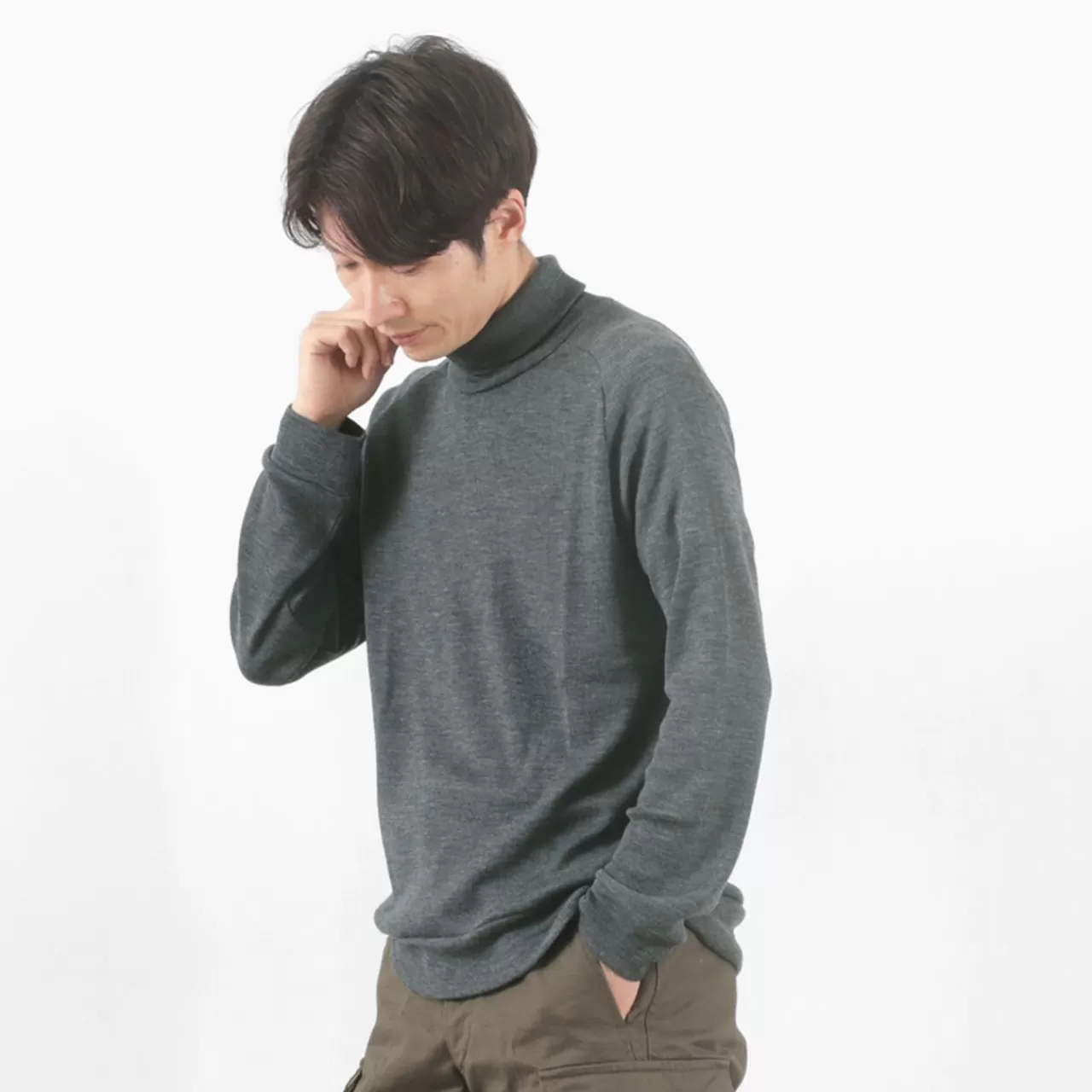 RE MADE IN TOKYO JAPAN Long Sleeves>Wool Rib Knit Rib Turtleneck Raglan Sleeve High Neck Sweater
