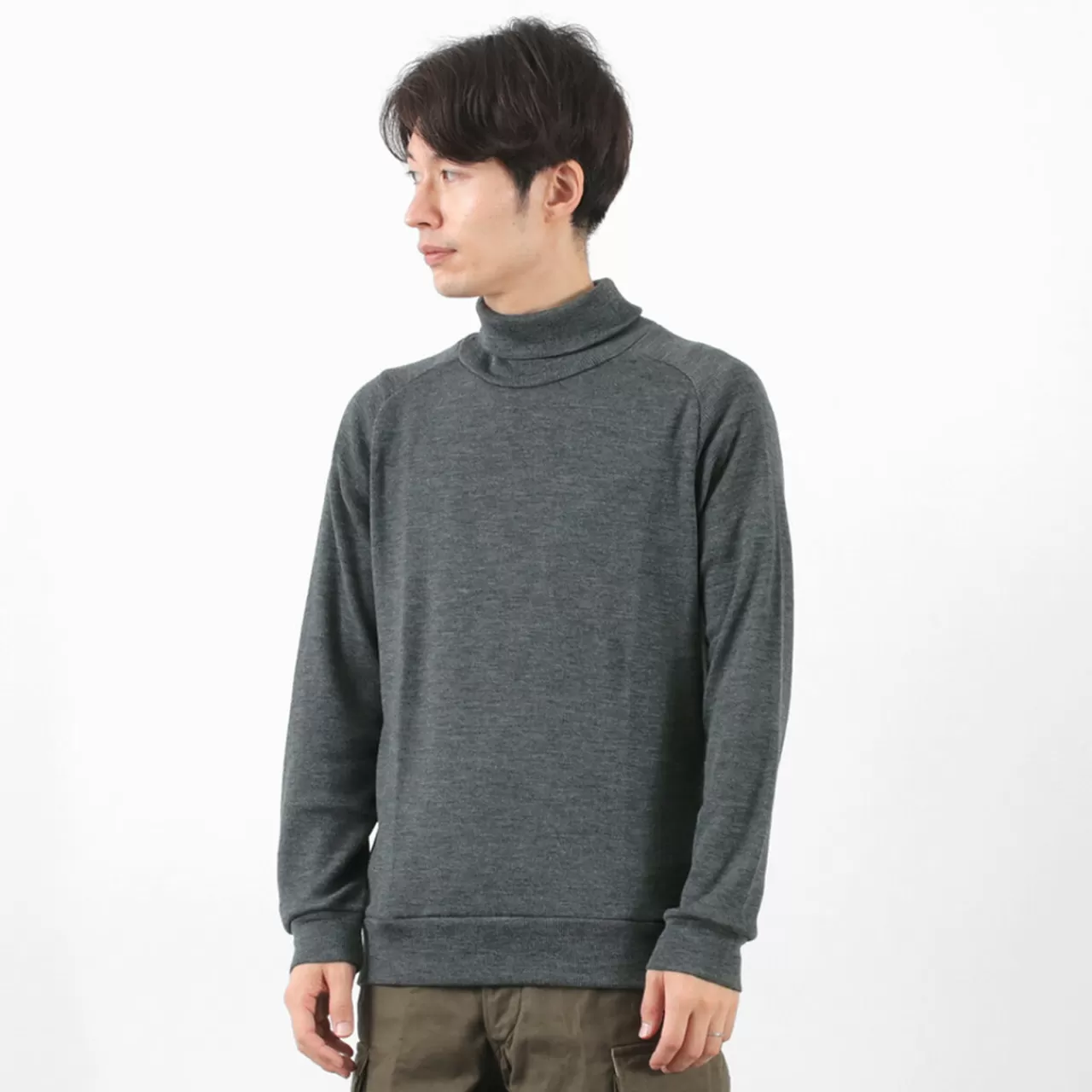RE MADE IN TOKYO JAPAN Long Sleeves>Wool Rib Knit Rib Turtleneck Raglan Sleeve High Neck Sweater