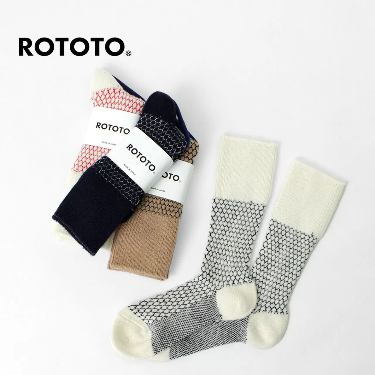 ROTOTO Socks>Woolen Jacquard Crew Socks Popcorn