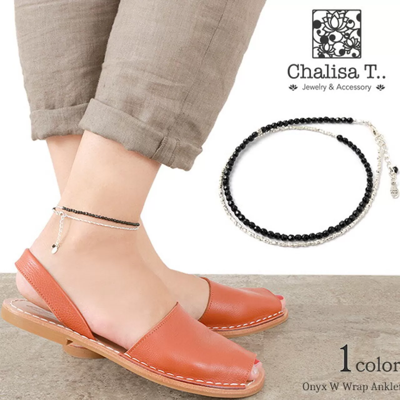 CHALISA T.. Anklets>W-Wrap Anklet Onyx